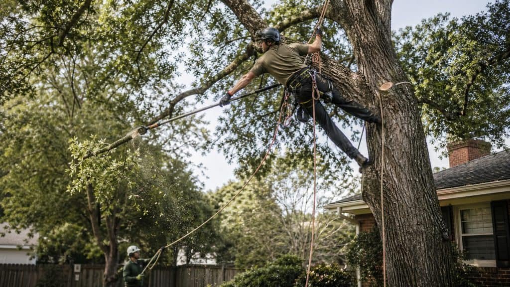 Tree Trimming Service being performed by an arborist