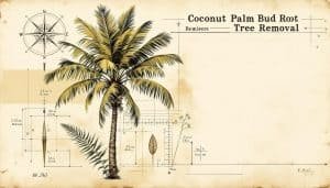 Queen palm showing early bud rot symptoms with discolored spear leaf