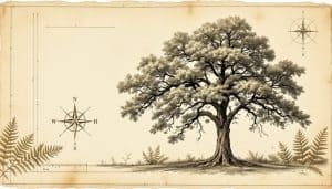 Arborist measuring trunk diameter of a large oak tree in a residential backyard before permit application