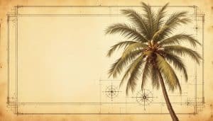Coconut palm with brown central spear leaf pulled out, showing cavity at crown