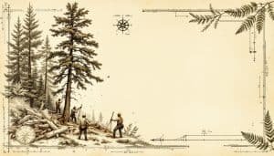 Logging crew felling a large hardwood tree in a managed forest timber harvest operation
