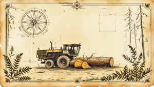 Forestry processor machine delimbing and bucking a pine stem on a logging site