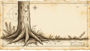 Tree trunk showing exposed girdling root pressing against bark