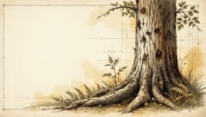 Mature elm trunk with dark vertical slime streak and sour odor