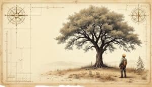 ISA certified arborist inspecting a mature oak tree canopy in a western landscape setting