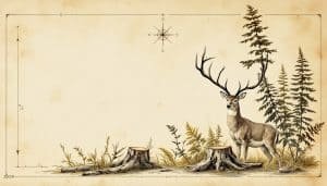 Deer feeding in a recently logged forest with fresh stumps and new understory growth