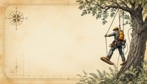 Tree service crew removing large tree section using ropes and rigging