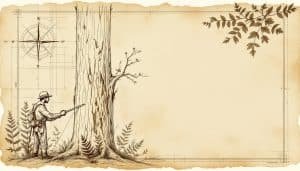 Arborist examining large tree trunk with assessment tools measuring defects and decay