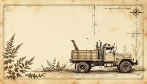 Tree service truck with professional equipment and safety gear