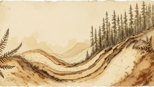 Skid trail with slash mat and diagonal water bars on forest slope