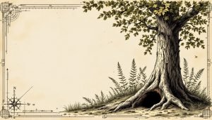 Large tree trunk with visible dark cavity opening at base