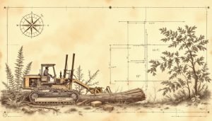 Feller buncher cutting hardwood tree while skidder waits with grapple open