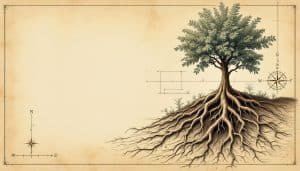 Tree roots penetrating cracked sewer pipe underground