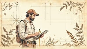 Arborist completing log book documentation next to marked tree