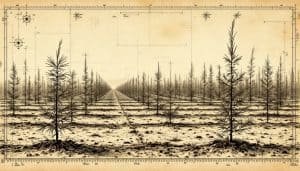 Freshly planted pine seedlings on recently harvested forest floor