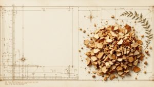 Pile of uniform wood chips ready for particle board manufacture with clean conifer chips visible