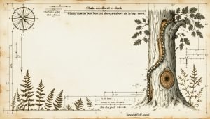 Arborist making bore cut above DBH on pine trunk