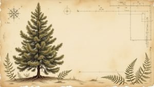 Mature pine tree showing natural interior browning pattern with green outer needles