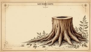 Tree stump with multiple drilled holes filled with dark inoculant