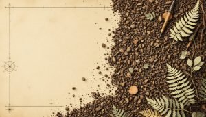 Wood chip driveway surface showing tire tracks and natural binding of decomposed chips