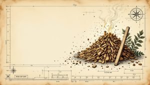 Steaming pile of fresh wood chips with measuring stick showing 6-foot height