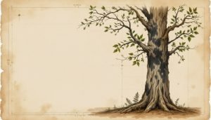 Flood-damaged oak tree with visible black and green mold growing on lower trunk