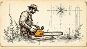 Person holding chainsaw showing proper cutting position with bar tip away from body