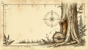 Feller-buncher cutting head showing disc saw blade positioned against a large tree trunk in a forest stand