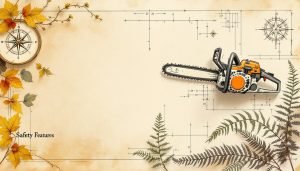 Stihl chainsaw showing chain brake guard and safety features on orange body