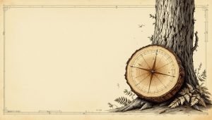 Tree trunk cross-section showing dark reaction wood on compressed side of lean