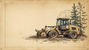 Feller-buncher machine cutting pine tree with hydraulic cutting head