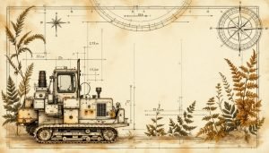 Hydraulic felling head attachment mounted on tracked forestry carrier