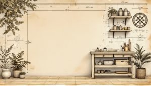Arborist workshop with melamine workbench and storage systems