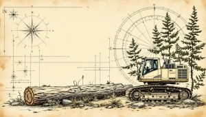 Large felling head attachment cutting through tree trunk on tracked carrier